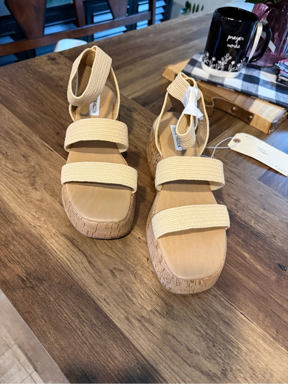 Steve Madden Natural Beige Wedge Sandals